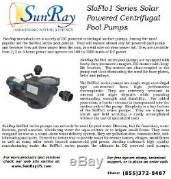 1HP Solar Powered Pool Pump SunRay DC Motor 48v to 120v 120GPM, Made in the USA