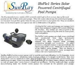 1HP SunRay Solar Swimming Pool Pump DC Motor Inground Variable 90v USA Spa Pond