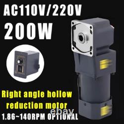 200W 90° Right Angle Output Hollow Reduction Motor Variable Speed Controller New