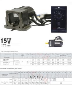 220V 15W AC gear motor electric motor with variable speed controller 110 125RPM