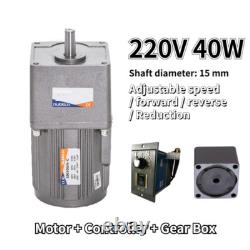 220V 5-470 RPM AC Gear 40W Reversible Variable Speed Controller Electric Motor