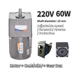 220V AC Gear 60W 5-470 RPM Speed Controller Reversible Variable Electric Motor