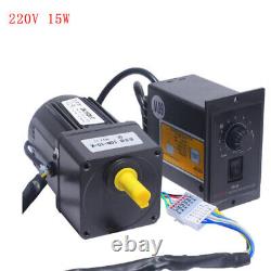 220V AC Gear Electric 15W Motor Variable Speed Controller Reversible 5-415 RPM