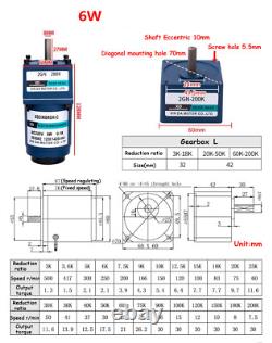 220V AC Gear Motor 6W-200W Variable Speed Controller Reduction Ratio 13 1200