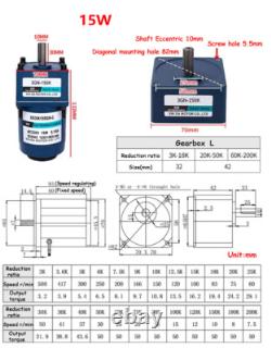 220V AC Gear Motor 6W-200W Variable Speed Controller Reduction Ratio 13 1200