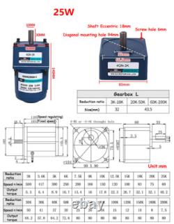 220V AC Gear Motor 6W-200W Variable Speed Controller Reduction Ratio 13 1200