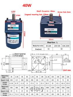 220V AC Gear Motor 6W-200W Variable Speed Controller Reduction Ratio 13 1200