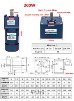 220V AC Gear Motor 6W-200W Variable Speed Controller Reduction Ratio 13 1200
