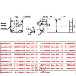 5-470 RPM Reversible Variable Speed Controller 220V 60W AC Gear Electric Motor