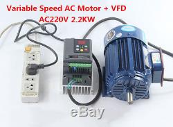 500-1400rpm AC220V 2.2KW Low rpm Motor Variable Speed AC Motor+ VFD Inverter New