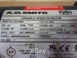 A. O. Smith D041 Variable Speed DC Motor 46405352543-0A, 1/2HP 1725 RPM