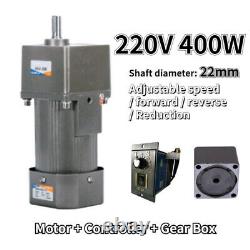 AC Reversible Variable Speed Controller Electric 400W 220V Motor Gear 7-470 RPM