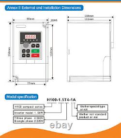 EU? 1.5KW 220V Inverter VFD VSD Speed Control Variable Frequency Drive+2m cables