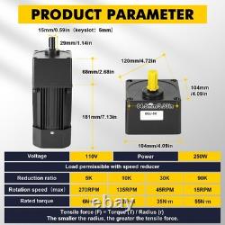 JIAWANSHUN 250W AC Gear Motor 0-270RPM Variable Speed with Bracket