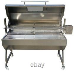 Large 1.2m Stainless 30-100kg Hooded Spit Roaster Rotisserie Charcoal BBQ Grill