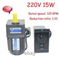 New 220V 15W AC Gear Motor Electric Motor Variable Speed Controller 110 125RPM