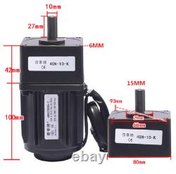 New AC Gear Motor Electric Motor Variable Speed Reduction Controller 110 125RPM