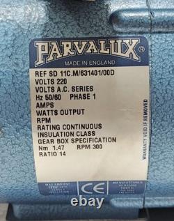 Parvalux SD 11C. M/631401/00D WYNN 1279-349 Variable Speed Motor SD11AM 220V 1Ph Parvalux SD 11C. M/631401/00D WYNN 1279-349 Variable Speed Motor SD11AM 220V 1Ph