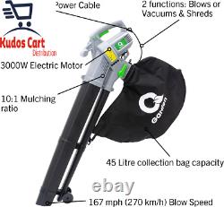 QGBV3000 3000 Watt Leaf Blower Vacuum with Wheels and Variable Speed Motor