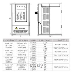 Variable Frequency Drive 0.4-2.2KW 1-3HP 220V 1 Phase VFD Motor Speed Controller