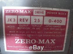 Zero-Max JK3 0-400rpm drive power block variable speed with 115vac GE motor
